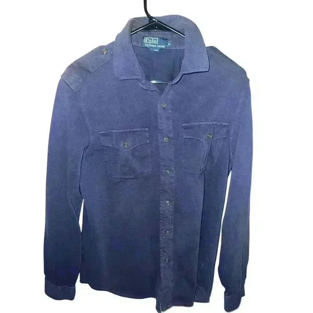 Polo Ralph Lauren Navy Blue Shirt Men's size m Collar Long Sleeve Collar Casual